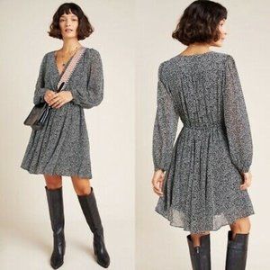 Maeve for Anthropologie Carolyn Animal Print Black & White Long Sleeve Dress